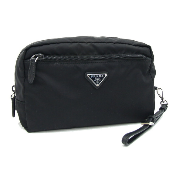 Prada Nylon Travel Leather Clutch Black Bag Shoulder Accessory Bag Pouch Case - Picture 1 of 7